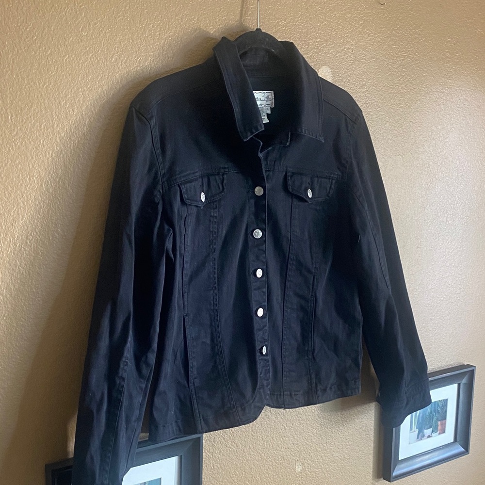 Live a Little Black Denim Jacket with Button Front country cowgirl western - Picture 3 of 11